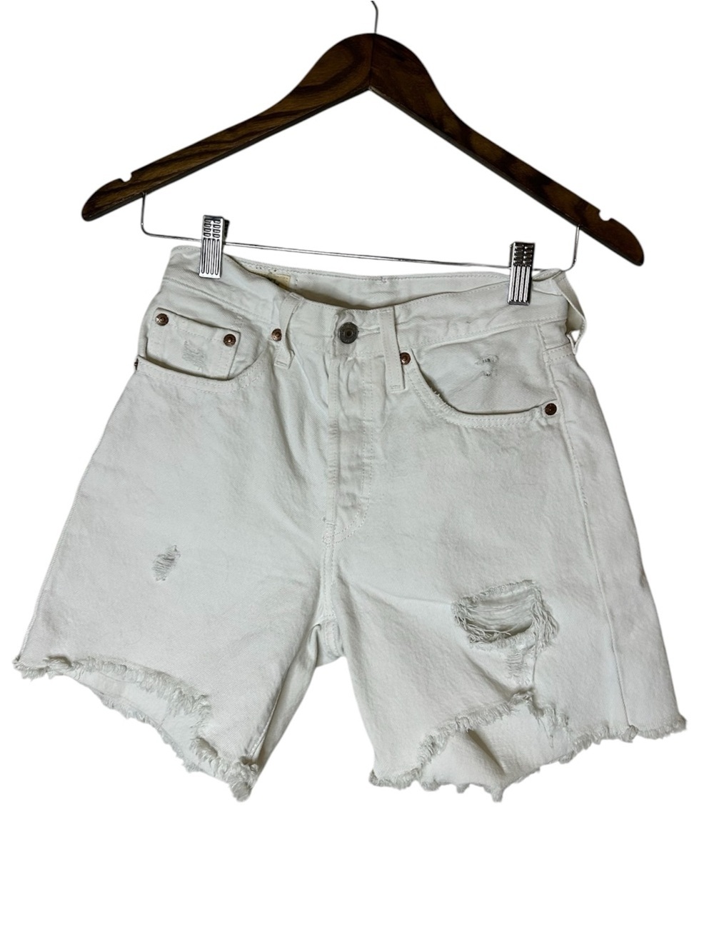 Levi's Women's White 501 Mid Thigh Shorts- Size 24 - Picture 3 of 10
